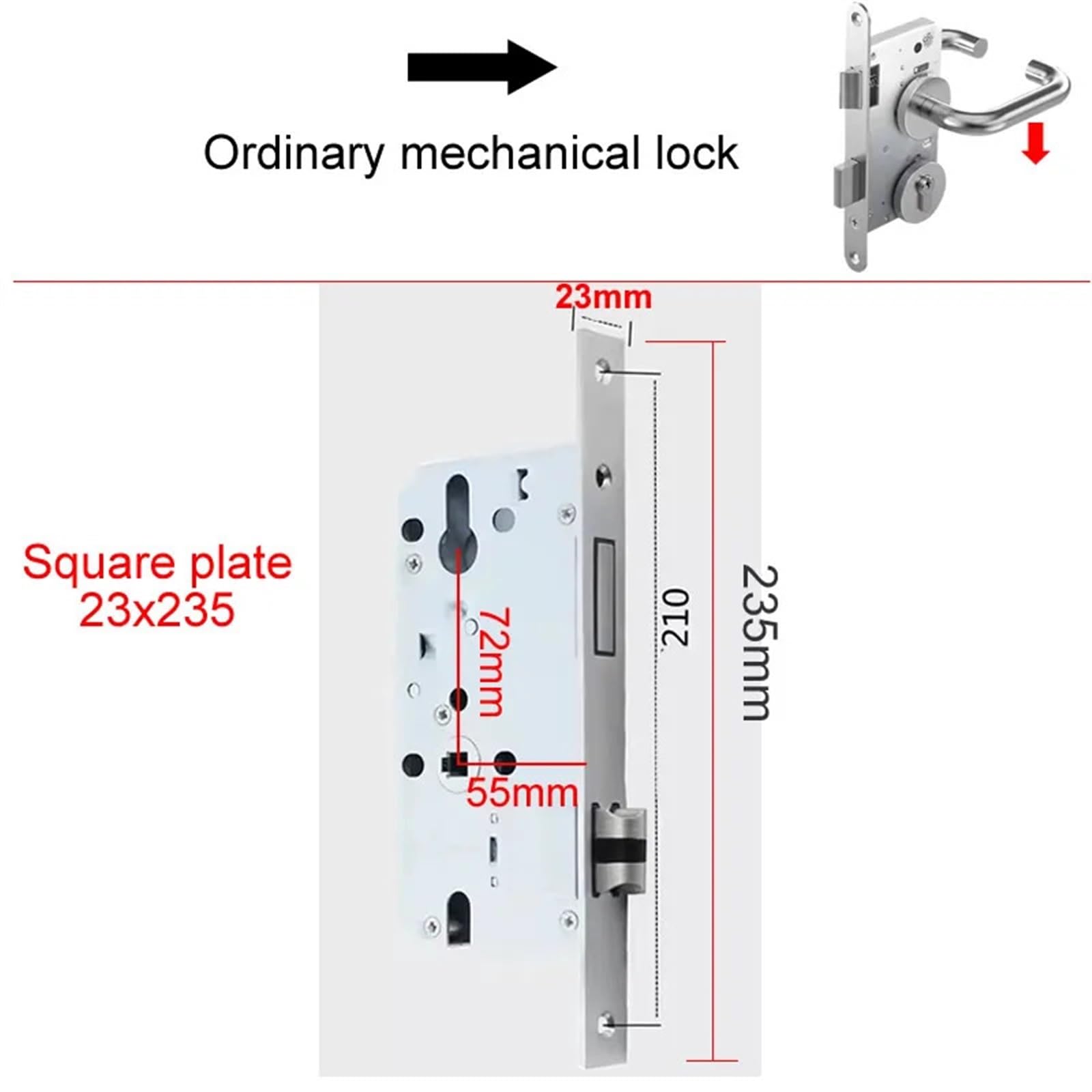 23x235mm Silent Lock Tongue Round Square Panel Cylinder 32mm 5572 Lock Body 1Pcs(S 23x235)