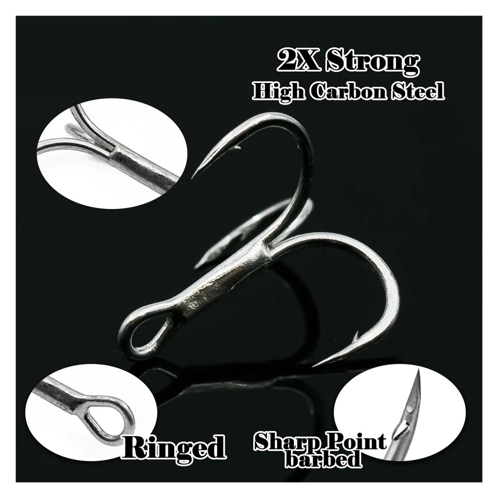 Hameçons de pêche triples, leurres durs de Remplacement, for pêche en Eau salée, Crankbaits, Spinners, Truite, Thon, Saumon, 25 à 100 pièces(Szie2 Gap-10.61mm,100 Pcs)