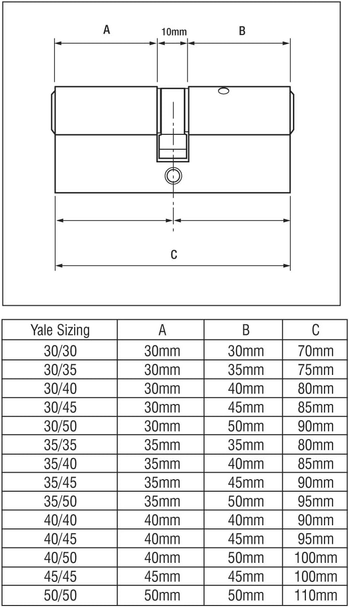 Yale B-ED4045-SNP - Euro Cylinder Lock - 40/45 (95mm) / 40:10:45 - Nickel Finish - Standard Security