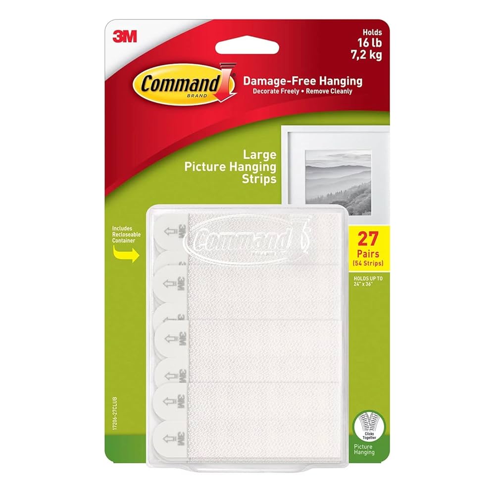 Command Command Large Picture Hanging Strips, White, Damage Free Hanging 4 Pairs 17206