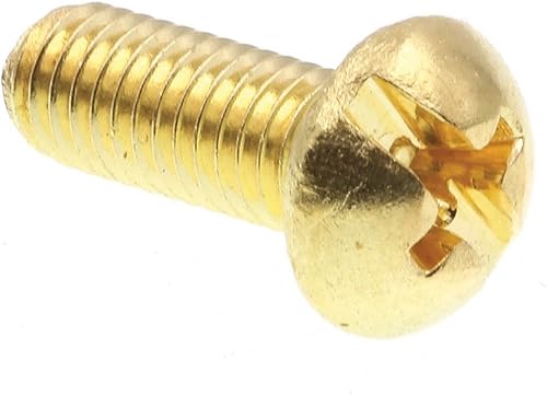 Prime-Line 9004082 Tornillo de máquina, cabeza redonda, ranuradoPhillips Combo, #10-32 X 12 in, latón macizo, paquete de 25