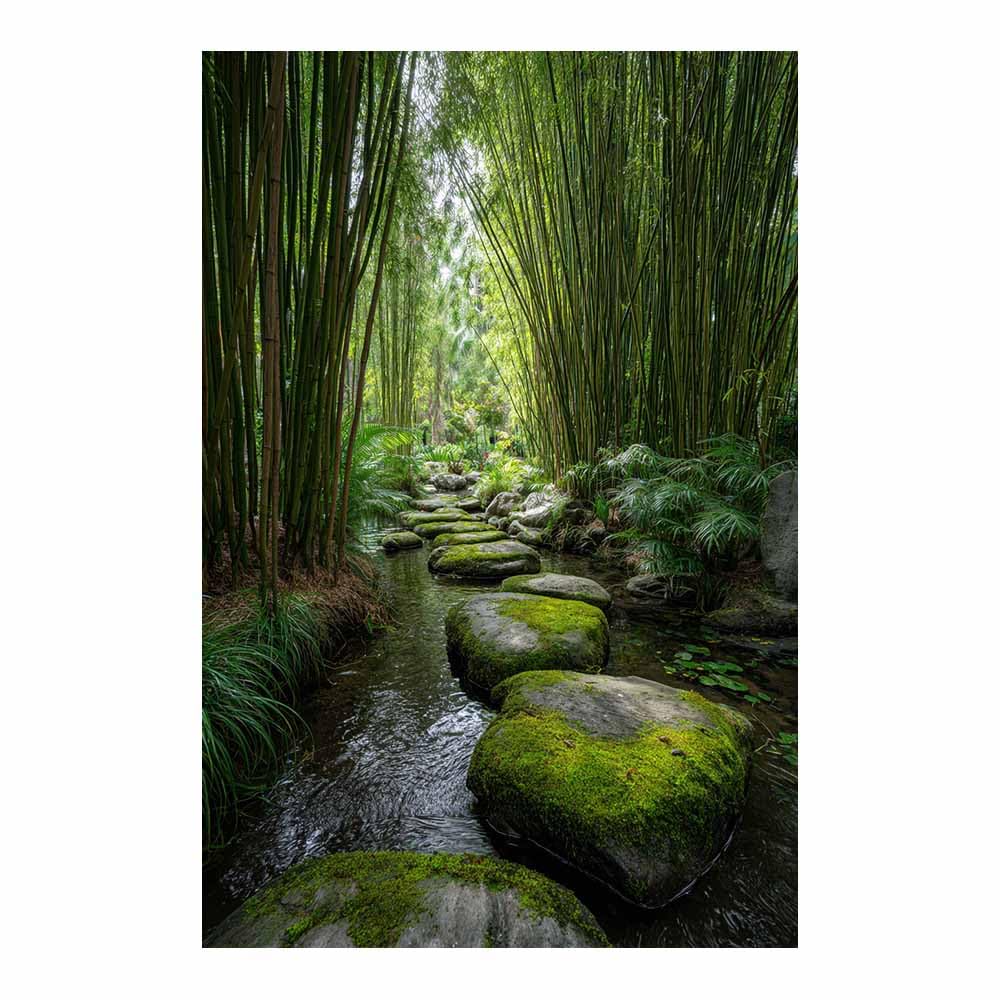 HOQIU Beautiful wall art Bamboo Stepping Stones canvas artwork for wall, art prints, For living room, bedroom, bathroom, dining room, painting and decor.(Multicolor)-80x120cm Unframed