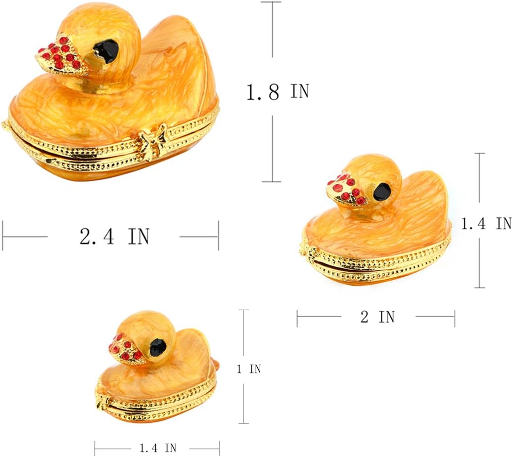 YU FENG Family Duck Trinket Boxes Hinged Collectible Painted Enameled Jeweled Duck Figurine Animal Jewelry Ring Holder Box - Image 2