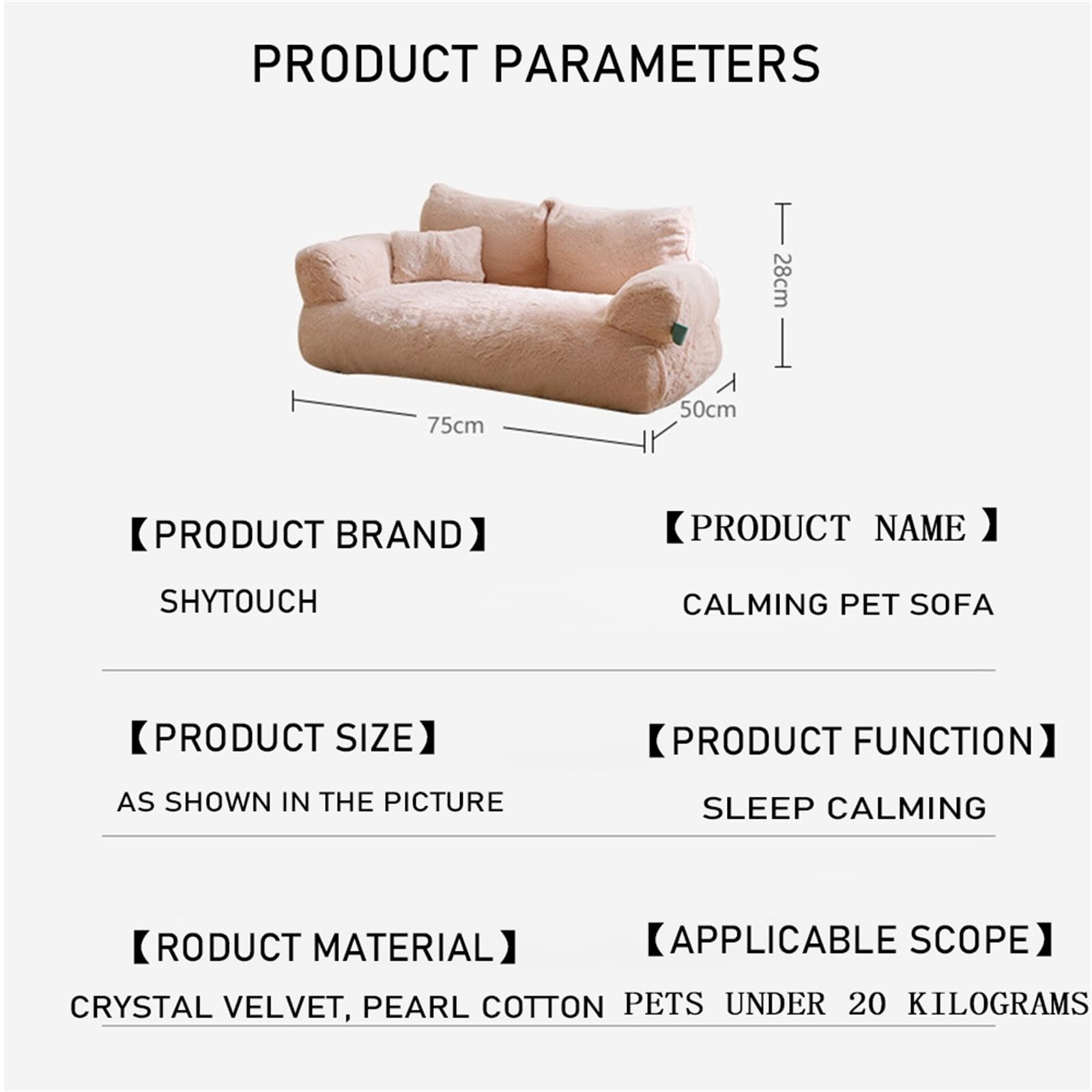 Calming Pet Sofa,Calming Dog Bed Fluffy Plush Pet Sofa, Dog Bed for Small Medium Large Dogs, Memory Foam with Removable Washable Cover (XX-Large, Brown)
