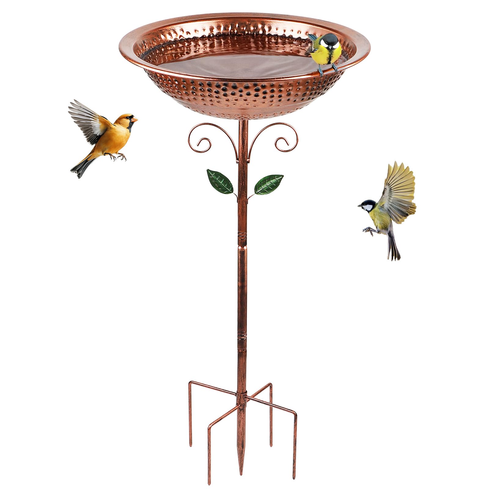 LALAGO Vasca per Uccelli per Giardino in Metallo, Abbeveratoio per Uccelli Selvatici Base a 5 Rebbi, Mangiatoia per da Esterno in Piedi, Stile Vintage Autoportante Decorazione per Patio, Cortile