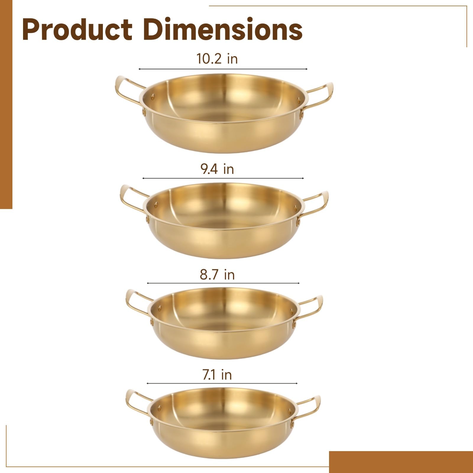 Koreanisches Ramen-Topf-Set, 4 Stück, goldene Edelstahltöpfe, stapelbar, 18 - 25,9 cm, für Suppe, Nudeln und Nudeln