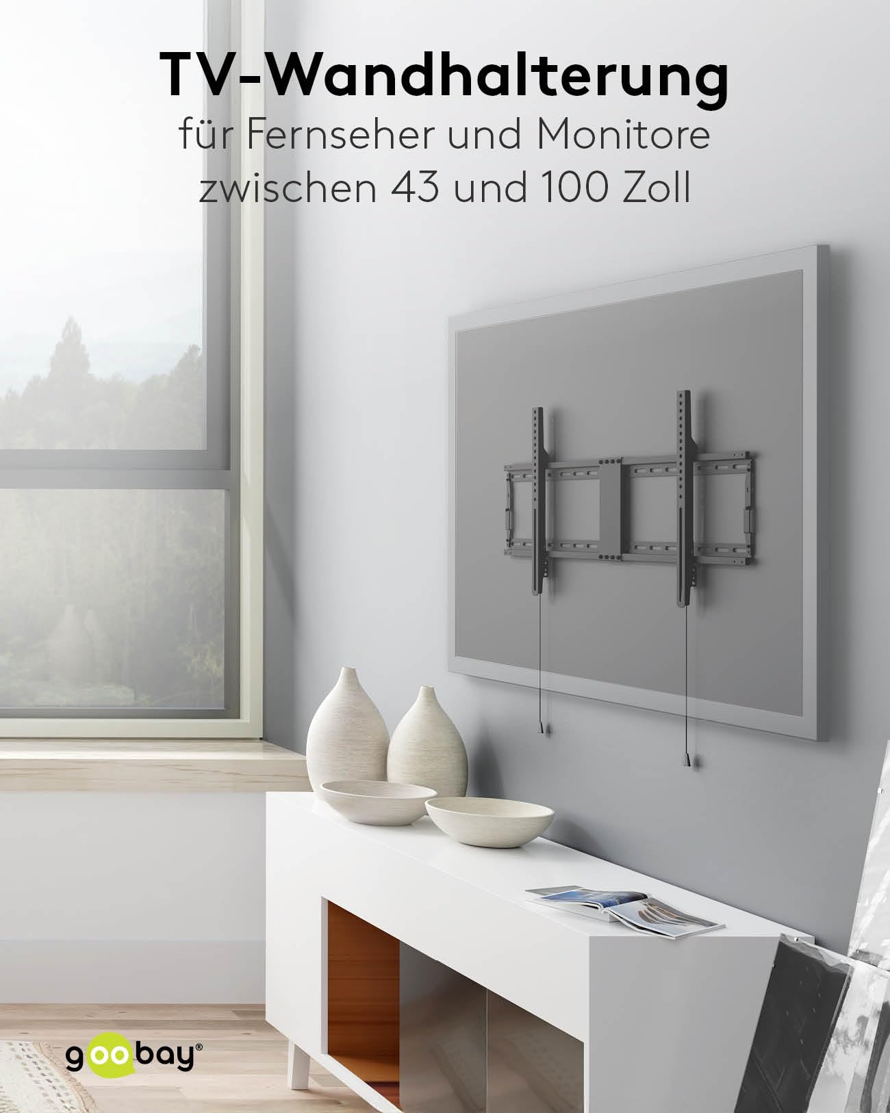 Goobay Wandhalterung 75 Zoll extra flache Halterung für große Fernseher von 43 bis 100“ bis 75Kg max. VESA 800x400 (49742)