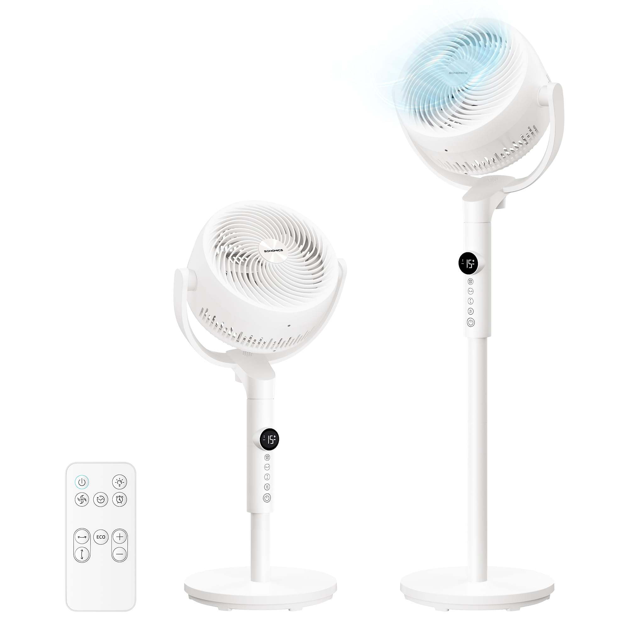 SONGMICS Ventilateur sur Pied Silencieux 20 dB, avec Télécommande, Circulateur d’Air Puissant, Oscillation 120°+135°, 15 Vitesses, Minuterie 15 h, 3 Modes, Hauteur Réglable, Blanc Nuage XFC002W1EU - 2
