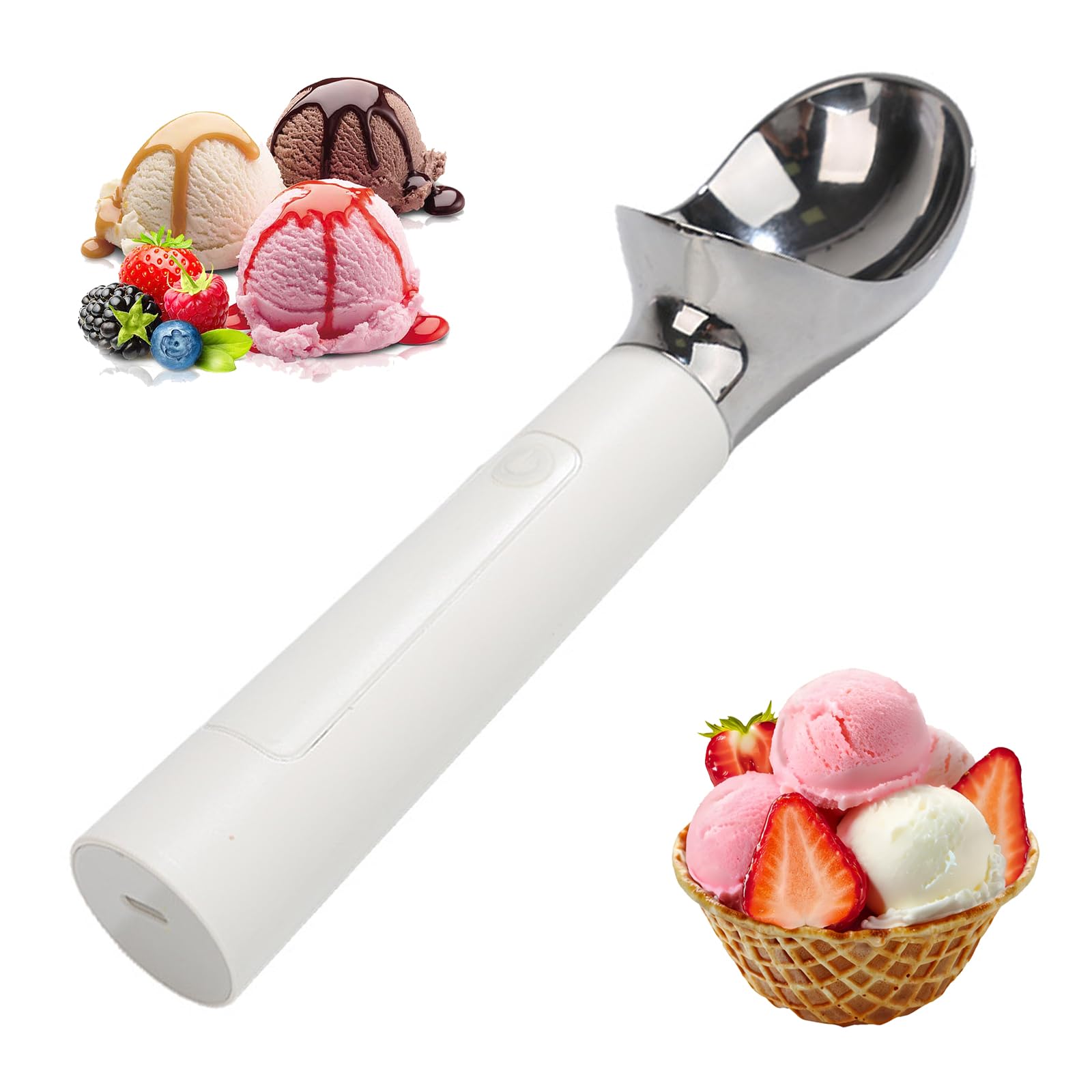 Cuillère à glace chauffante avec batterie rechargeable, écran LED, chauffe jusqu'à 70 °C, design étanche pour usage domestique et fêtes