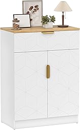 HOMCOM Sideboard Storage Cabinet, Modern Storage Cupboard with Drawer and Adjustable Shelf for Living Room, Kitchen, Dining Room, Entryway, White