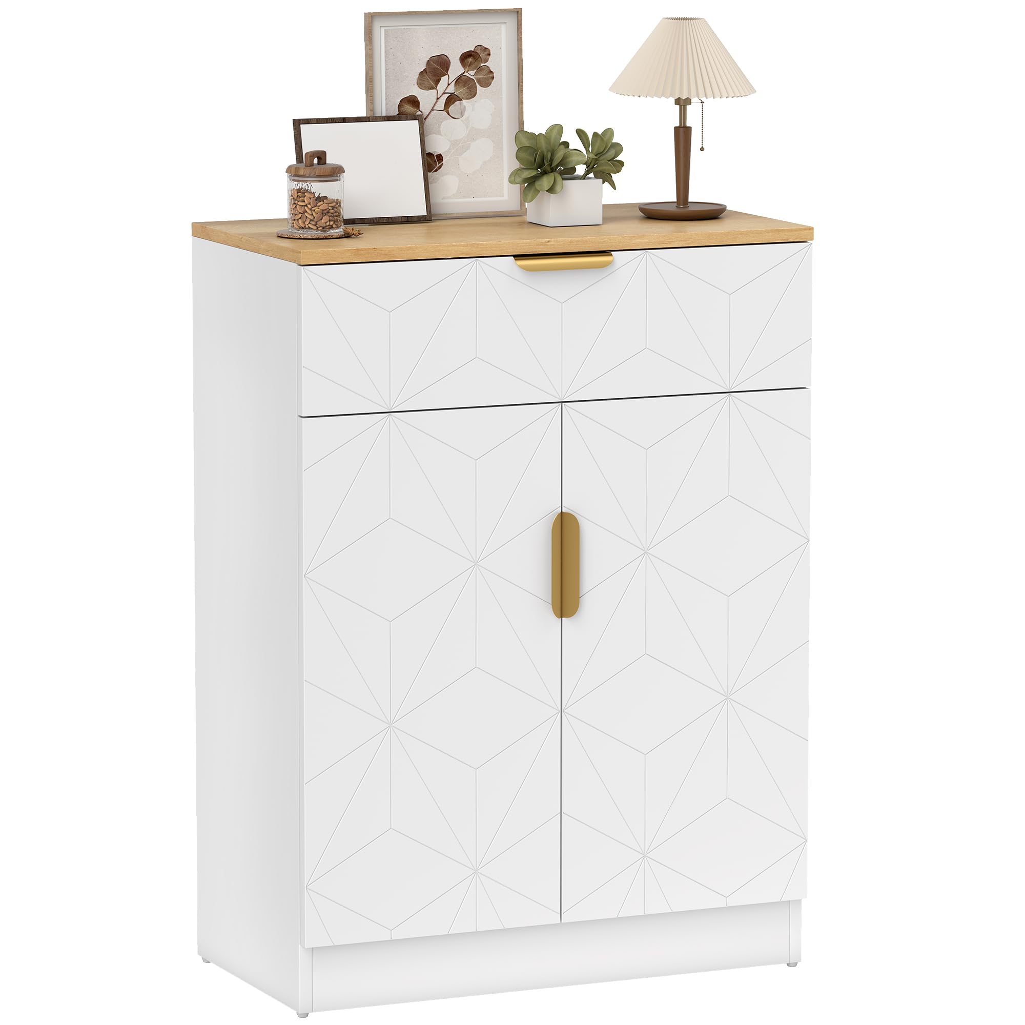 HOMCOM Sideboard Storage Cabinet, Modern Storage Cupboard with Drawer and Adjustable Shelf for Living Room, Kitchen, Dining Room, Entryway, White - 2