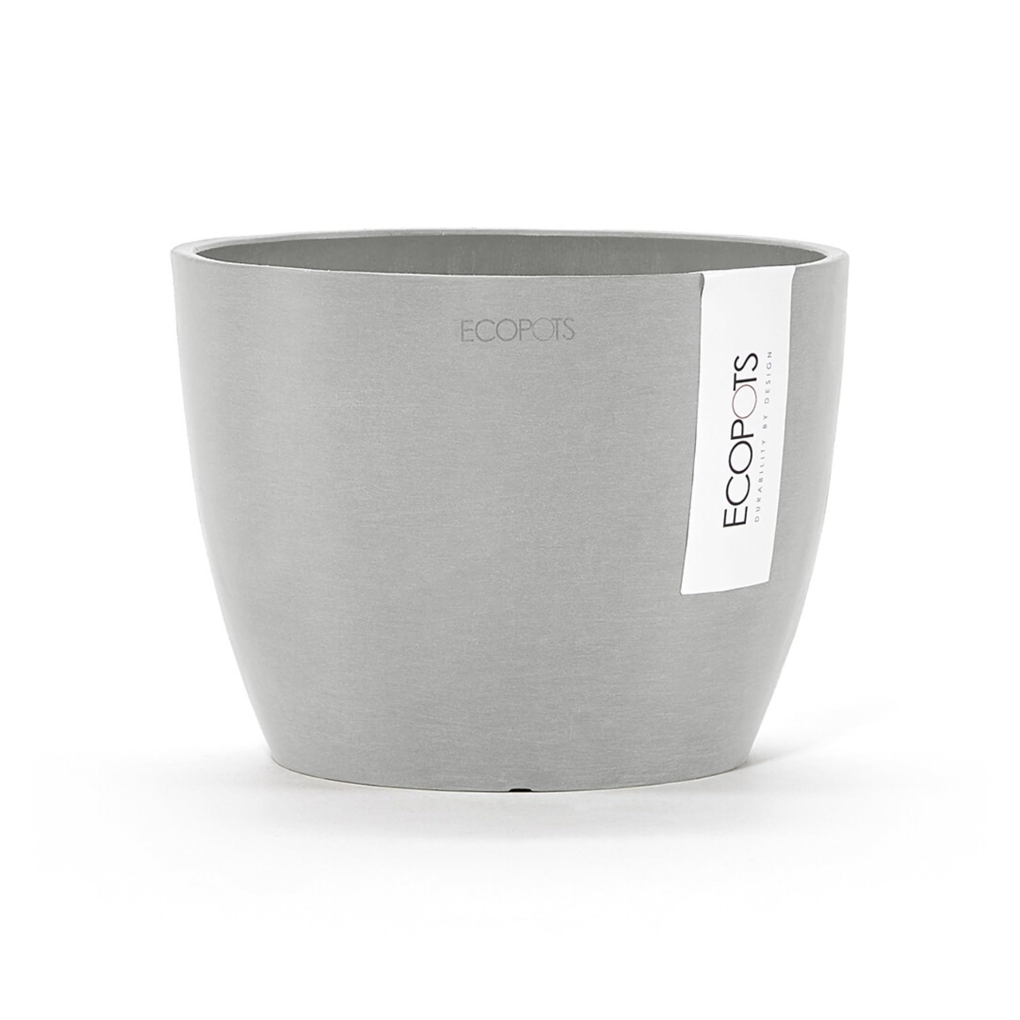 Ecopots Stockholm Mini Durable Modern Round Indoor/Outdoor Recycled-Based Composite Flower Pot Planter, White Grey, 6"
