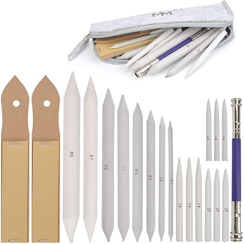 WOWOSS Juego de 17 tocones de mezcla y tortillones con 2 sacapuntas de papel de lija, 1 herramienta de extensión de lápiz y 1 bolsa de fieltro para