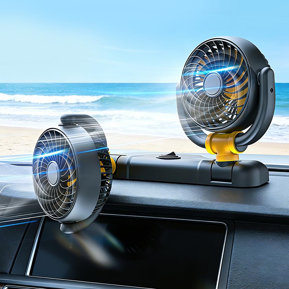 Ventilateur de voiture 12 V avec ventouse rotative à 360 °, ventilateur de voiture avec allume-cigare, puissant et silencieux pour camion, SUV, camping-car