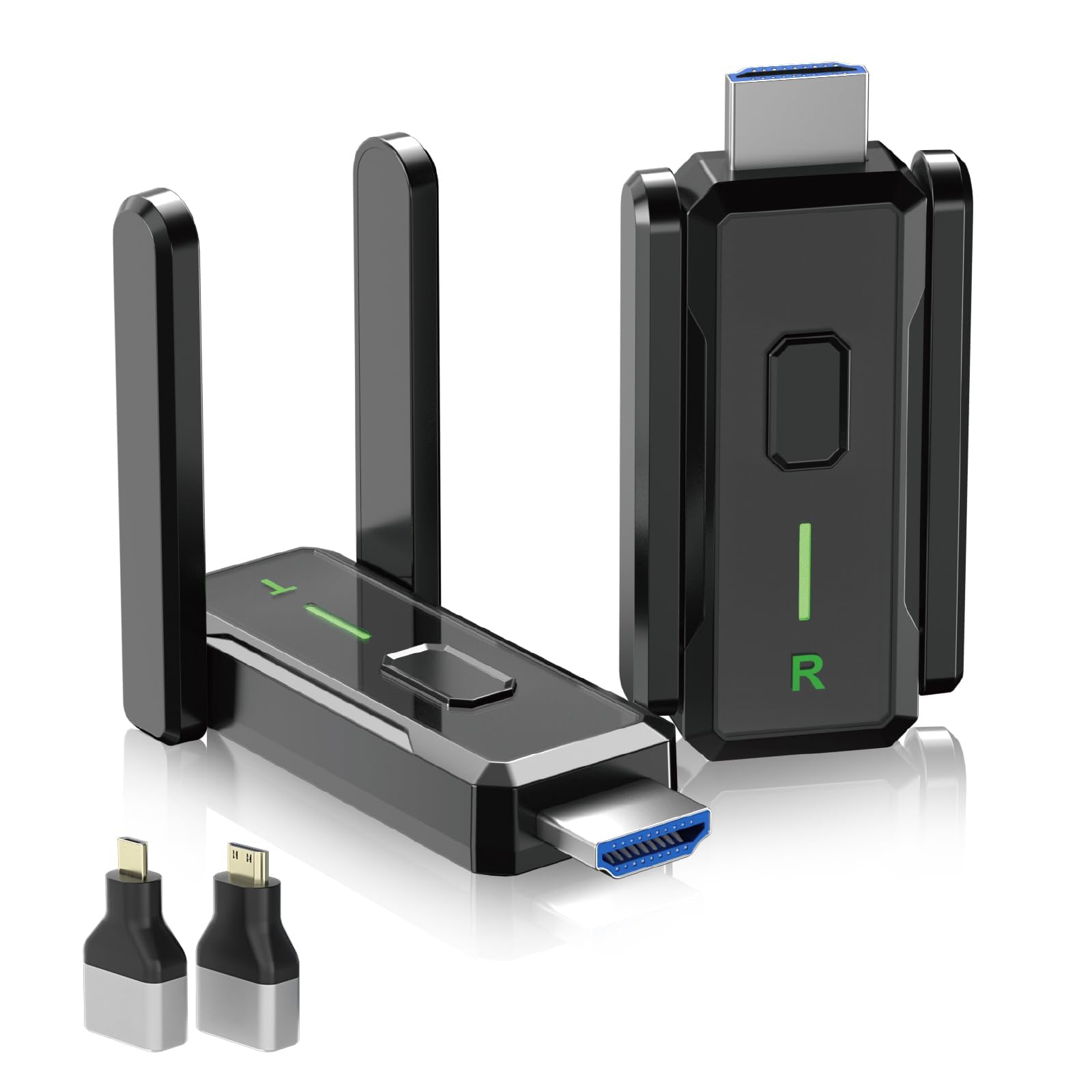 Enhanced Wireless HDMI Transmitter and Receiver 492FT/150M, Antenna Stable Signal, Plug&Play 2.4/5GHz Wireless HDMI Extender with Adapter, 4K Decoding 1080P Out to Monitor/Projector from Laptop/Box