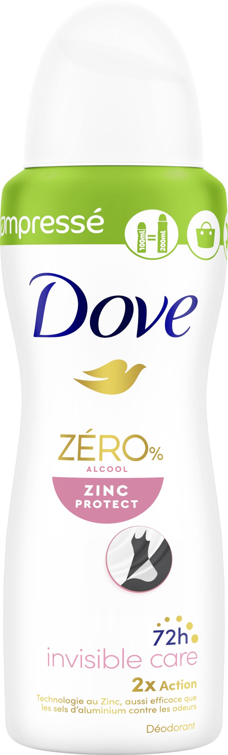DOVE Dezodorant Spray Spray Zinc Protect 0% Alkohol - Niewidzialna pielęgnacja - Codzienna pielęgnacja pod pachami - 72 godzin ochrona przed zapachami - zestaw 6x100ml