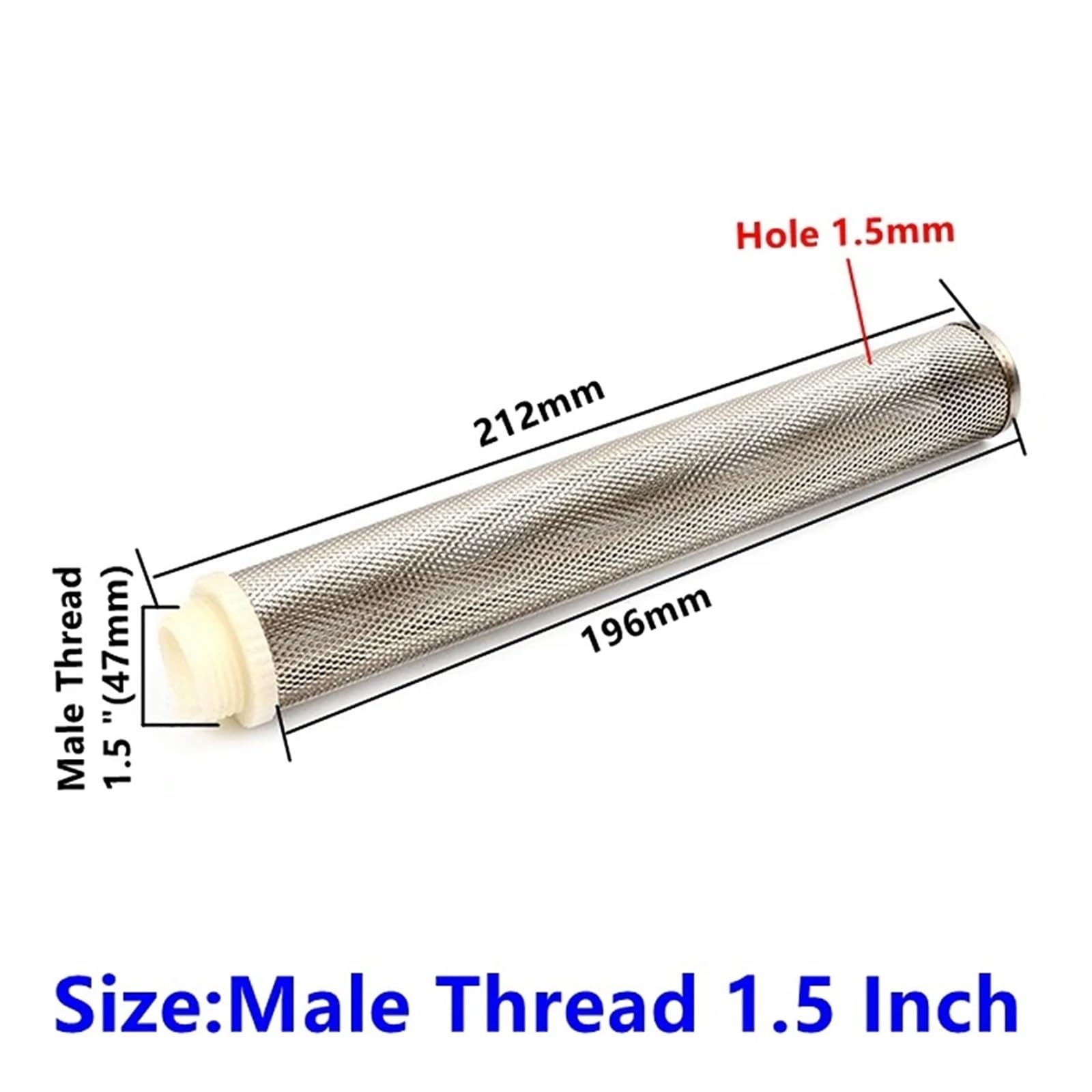Filtro extendido de Acero Inoxidable 304 de 1/2" a 2,5", Manguera for Bomba de Agua de riego de jardín, Malla metálica for Limpieza de acuarios.(1.5 Inch Male,5 Pieces)