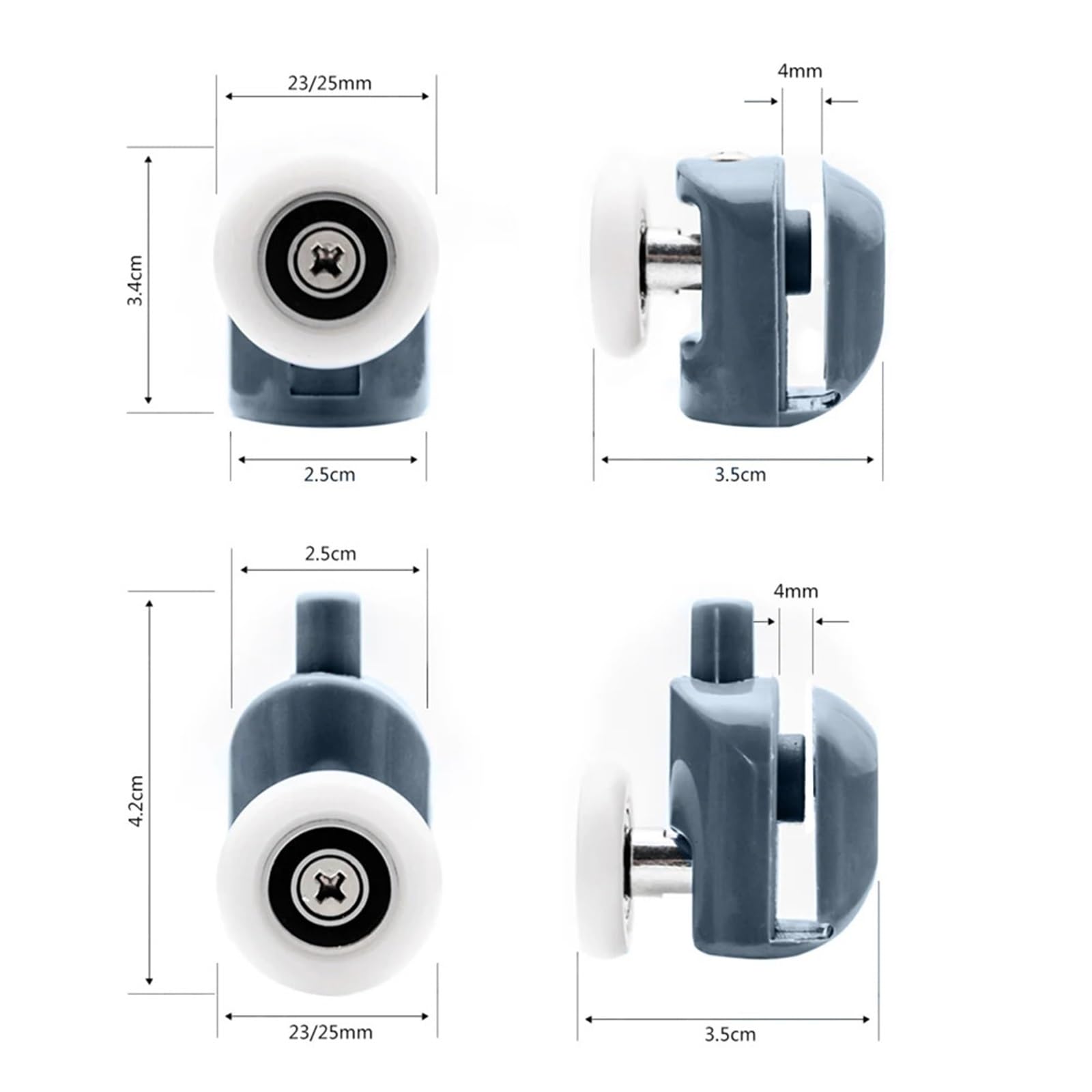 8 Stücke Duschtürrollen 23,0mm/25mm Durchmesser, Home Badezimmer DIY Ersatzteile Für Schiebetüren(23.0mm)