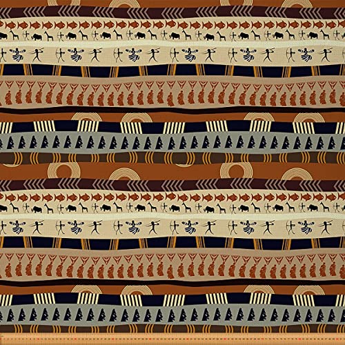 Tela africana al aire libre de The Yard, tela de tapicería de rayas geométricas tribales étnicas para sillas, tela de animales salvajes tradicional étnica para proyectos de bricolaje, 1 yarda, (L92 x