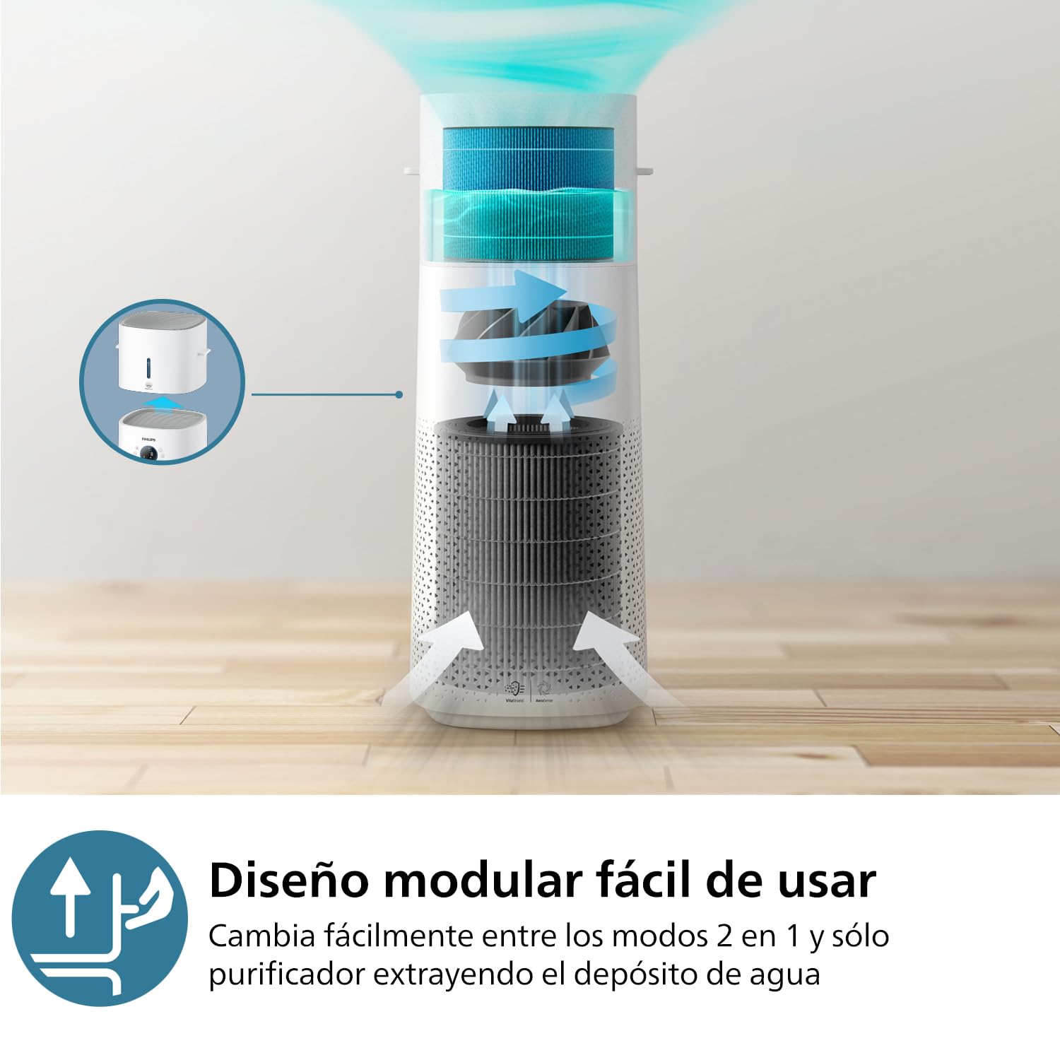 Philips Purificador de aire y humidificador 2 en 1 Serie 3000; 131 m2; filtro NanoProtect HEPA y carbón activo que elimina el 99;97% de todas las partículas invisibles; Blanco (AC3737/10)