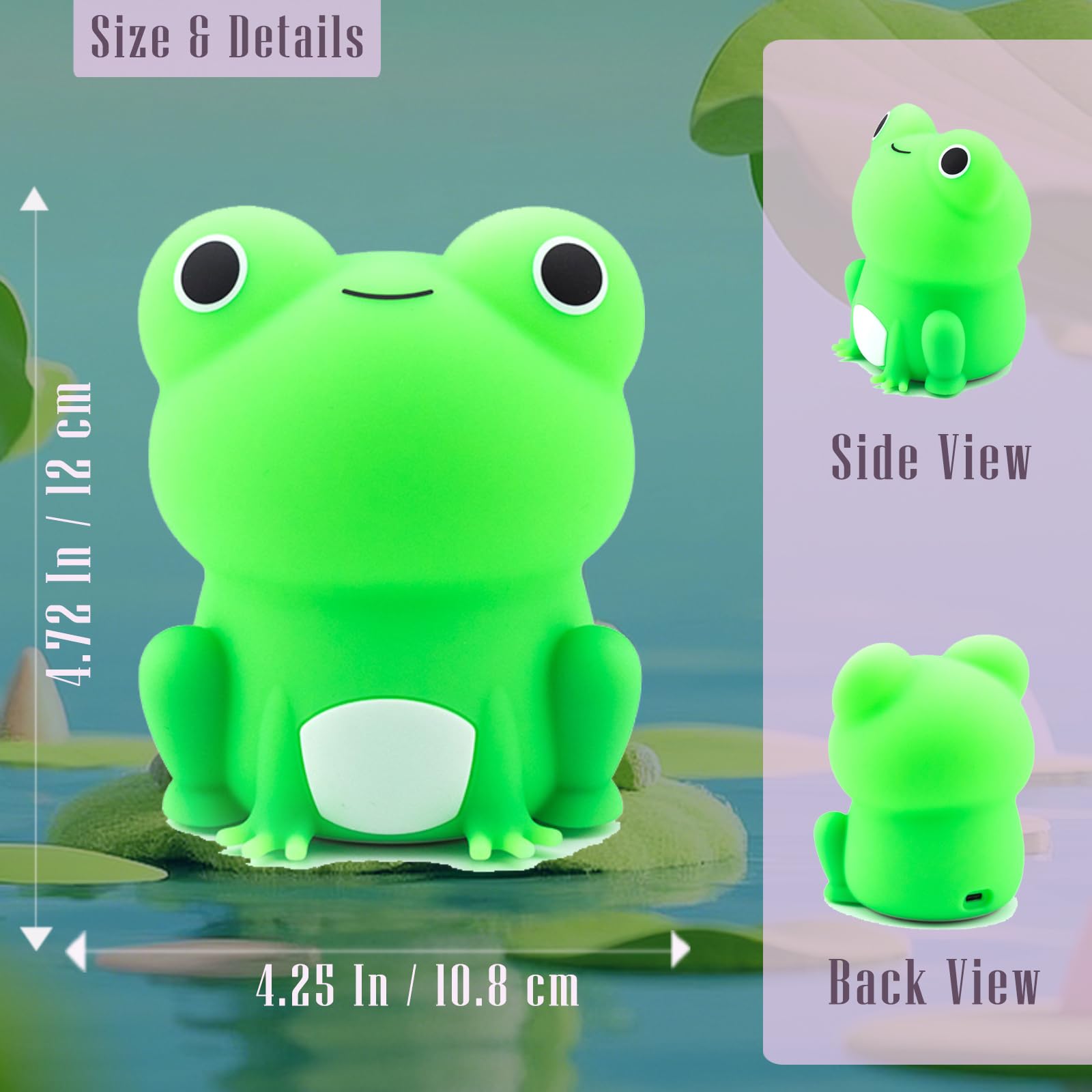 POSSHE Frog Night Light, Frog Gifts, Cute Silicone Nursery Rechargeable Dimmable Bedside Lamp, Kids' Bedroom Decor - Image 2