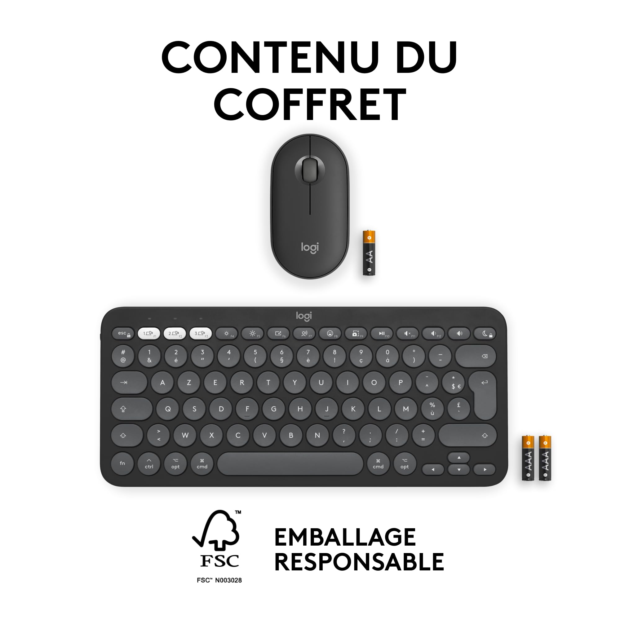 Logitech Pebble 2 Combo, Clavier et Souris sans Fil, discrets et Portables, Personnalisables, Logi Bolt, Bluetooth, Easy-Switch pour Windows, macOS, iPadOS, Chrome - Clavier Français AZERTY, Graphite