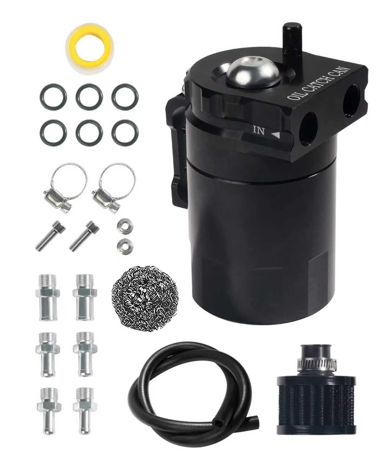 Flaconi Reniflard D'huile Auto,Récupérateur Huile Moteur,300ml Réservoir de Carburant en Aluminium Réservoir de Stockage D'huile Avec Filtre à Air,Universel pour Une Variété de Véhicules