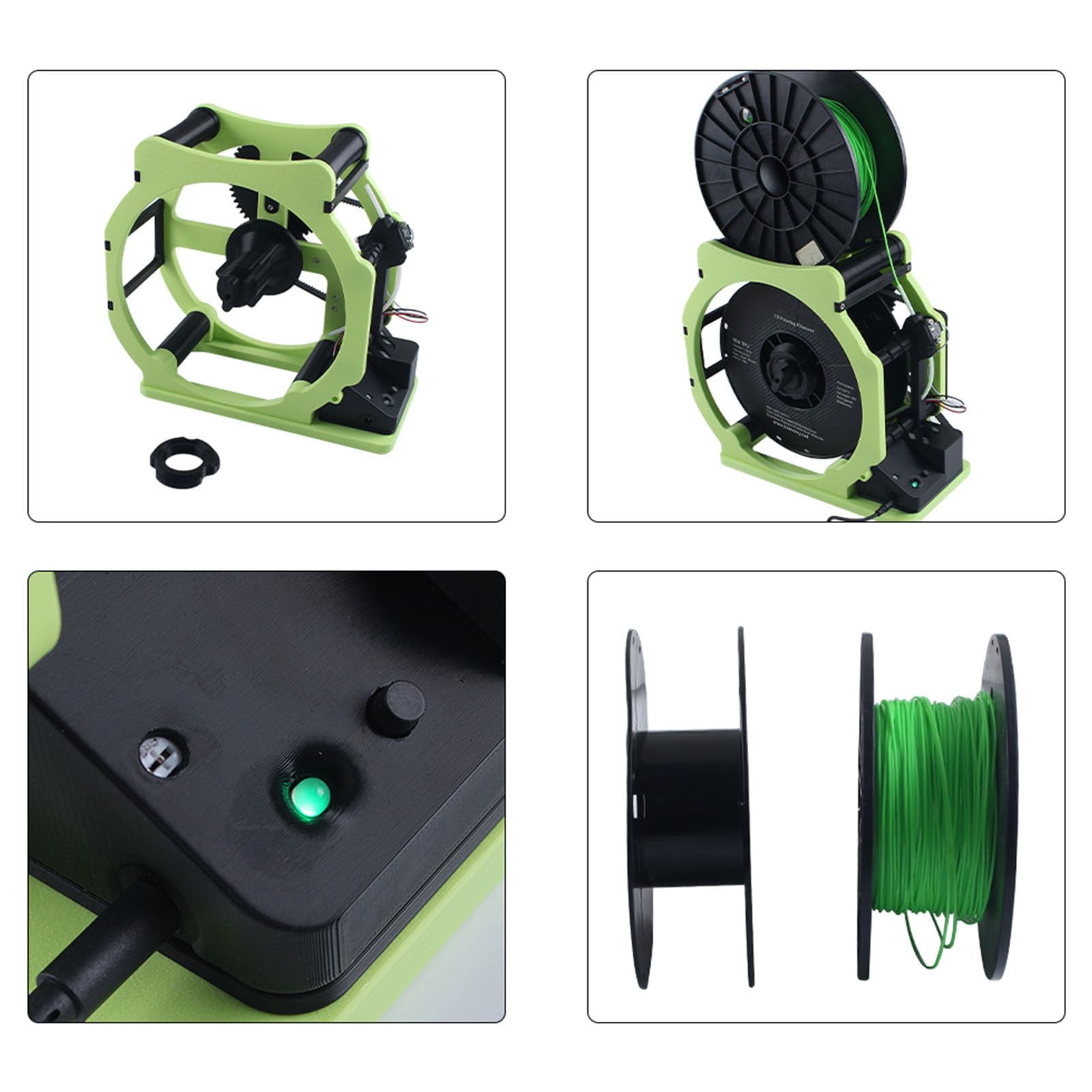 Fafeicy 3D-Drucker-Filament-Respooler, Doppellagiger Elektrischer Spulenwickler für PLA, PETG, ABS, TPU, Nylon, Grün, für 3D-Druck, Hobbyisten, Werkstatt, Heimgebrauch, 1 Packung