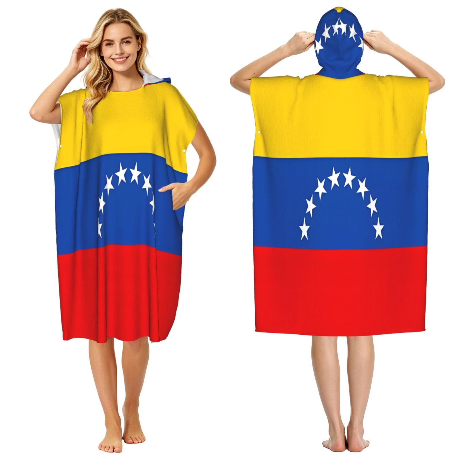 KLGRTJHK Flag Of Venezuela Adult Hooded Beach Poncho Towel 43"X35"