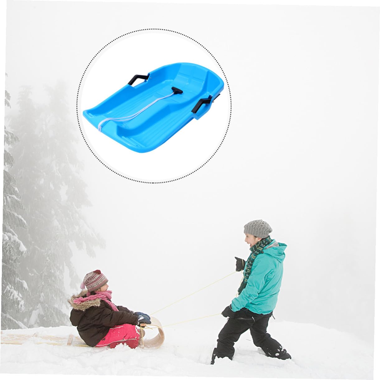 Mikinona Luge à Neige Plastique avec Poignées Et Cordes De Traction Glissière Hiver Extérieure Facile à Nettoyer Ranger