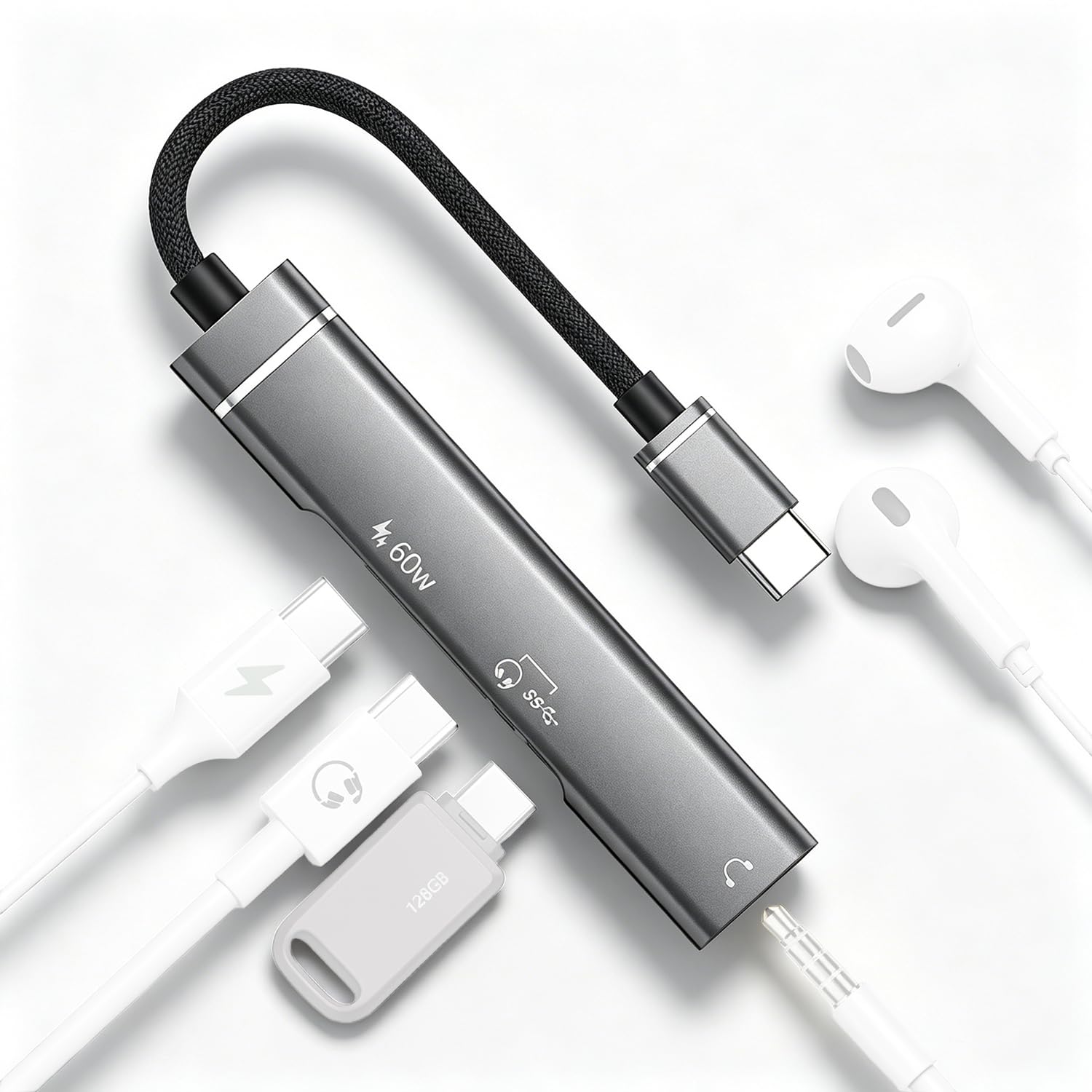 ZORBES® USB C to USB C and 3.5mm Audio Adapter PD 60W Fast Charging DAC Chip Data Transfer Splitter for Tablets Laptops Headphone Use-image-46