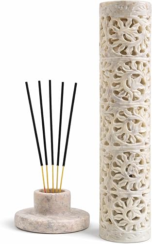 Carry Me Soporte para palitos de incienso de esteatita de mármol, quemador de velas, soporte para velas de té, talla floral perfecta hecha a mano