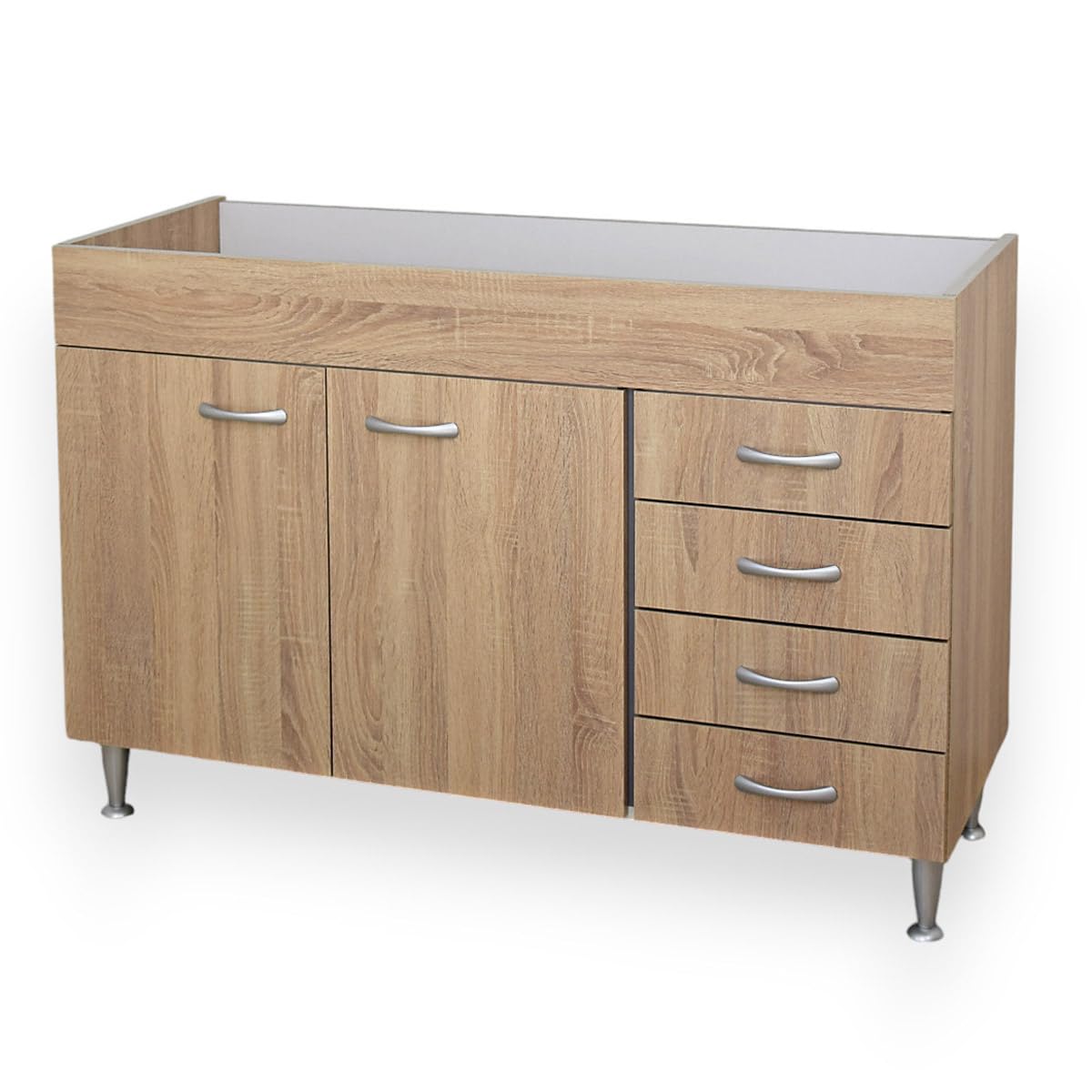 Yellowshop - Mobile cucina sottolavello a 2 ante e cassettiera cm 120 effetto legno Rovere Well componibile con lavello inox e scolapiatti Basic (Sottolavello cassettiera DX)
