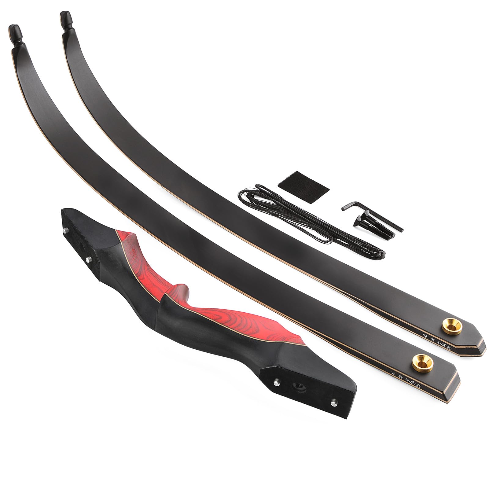 60" Set Arco E Frecce Adulto 25-60lbs Legno Colorato Ricurvo Archi Set per Il Tiro All'aperto E La Caccia Al Bersaglio (Rosso, 25lb)