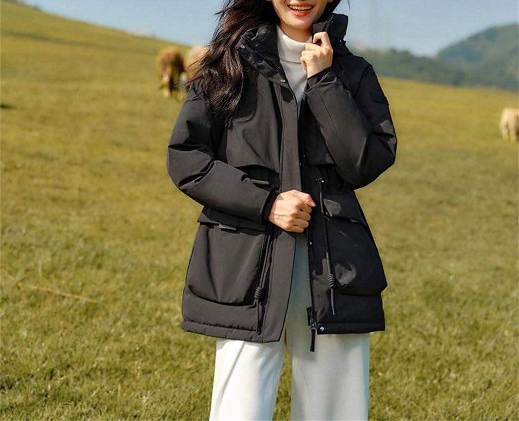 Women’s Goose Down Jacket Hooded Mid Length Casual Fashion Outerwear Thick Warm Winter Coat