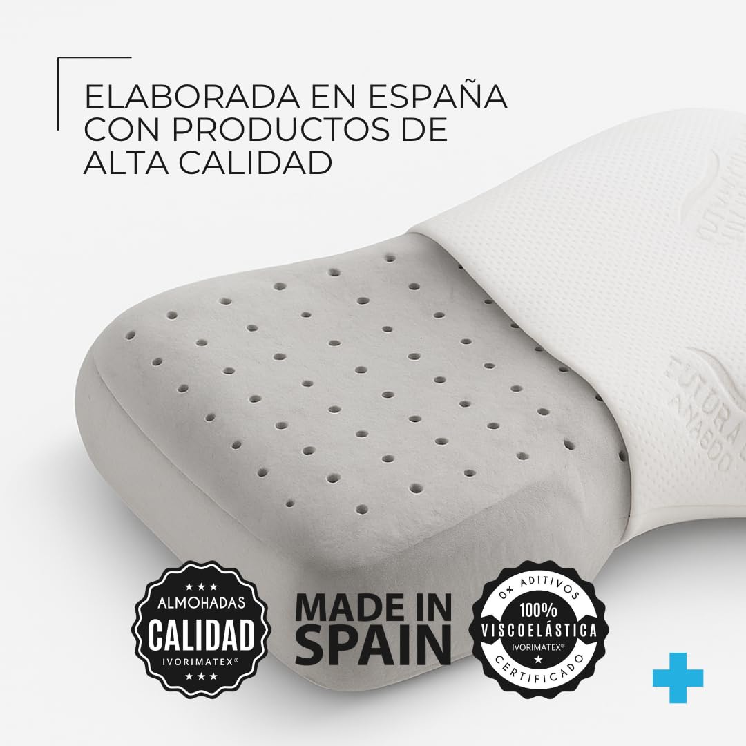 Almohada Arco Cervical Viscoelástica Antidolores con Núcleo de Carbono, Funda de Bambú, 57x39x12 cm