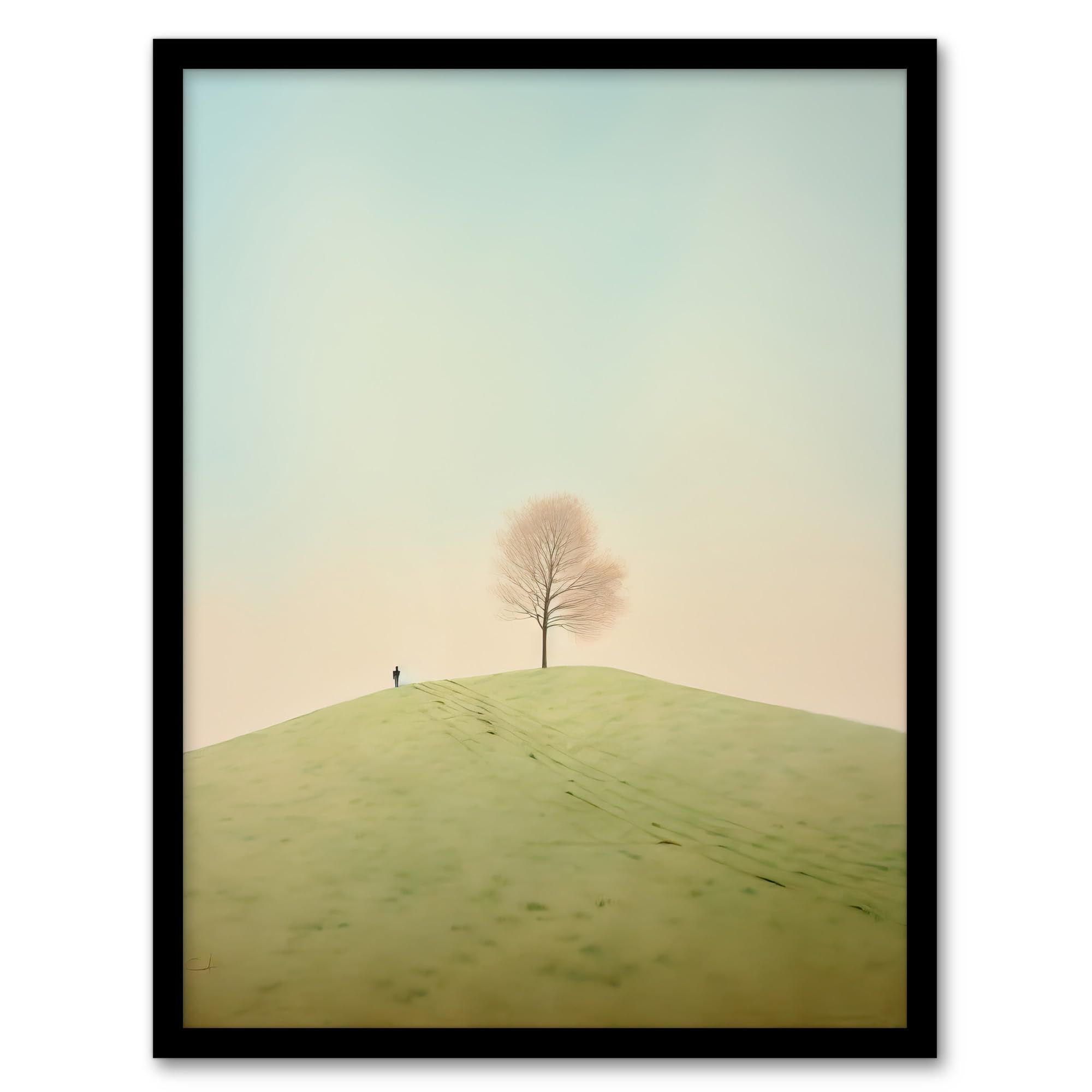 Artery8 Perspective Tree By Amy Denver Minimalist Soft Pastel Greens Minimalism Simple Modern Artwork Artwork Framed Wall Art Print 18X24 Inch