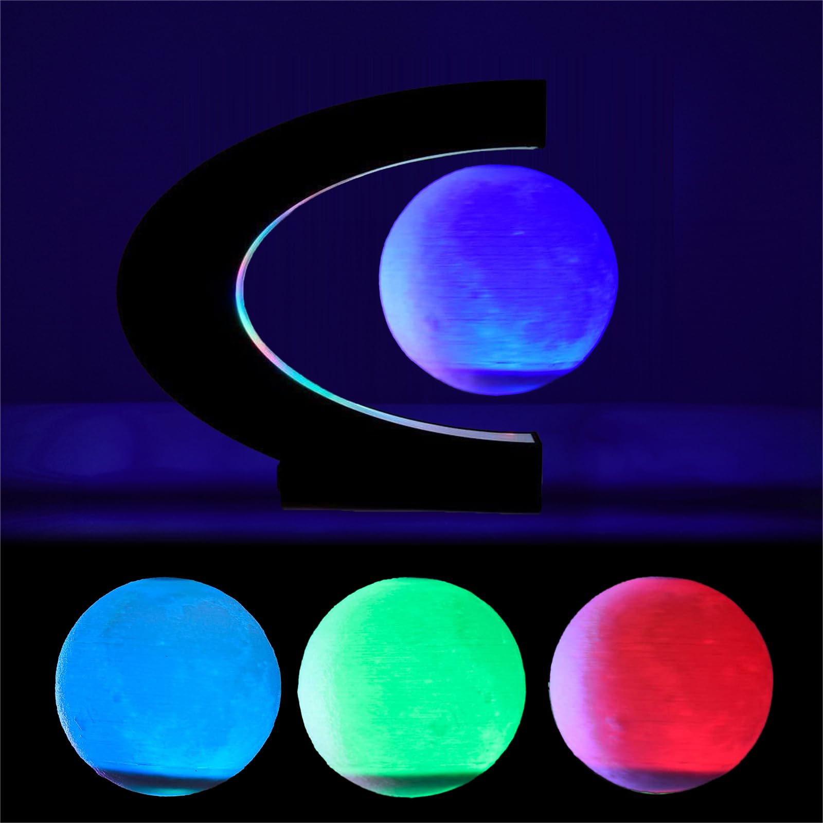 BEBEVOGUE Personalized Magnetic Levitation Floating Moon with Color Changing LED Anti Gravity Luna Cool Birthday Gift for Men Boys Boss Kids Office Home Desk Gadget Decor