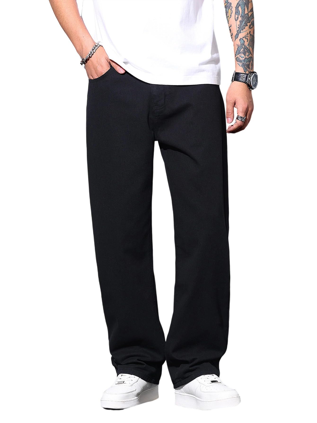 Baggy Jeans Männer Joggerbund Kordelzug Y2K Streetwear Relaxed Skate | leichte 2000er-Jinco,Straight Leg,Maschinenwäsche,Basic-5-Pocket,Hip-Hop,Jeansstoff,lockere Passform