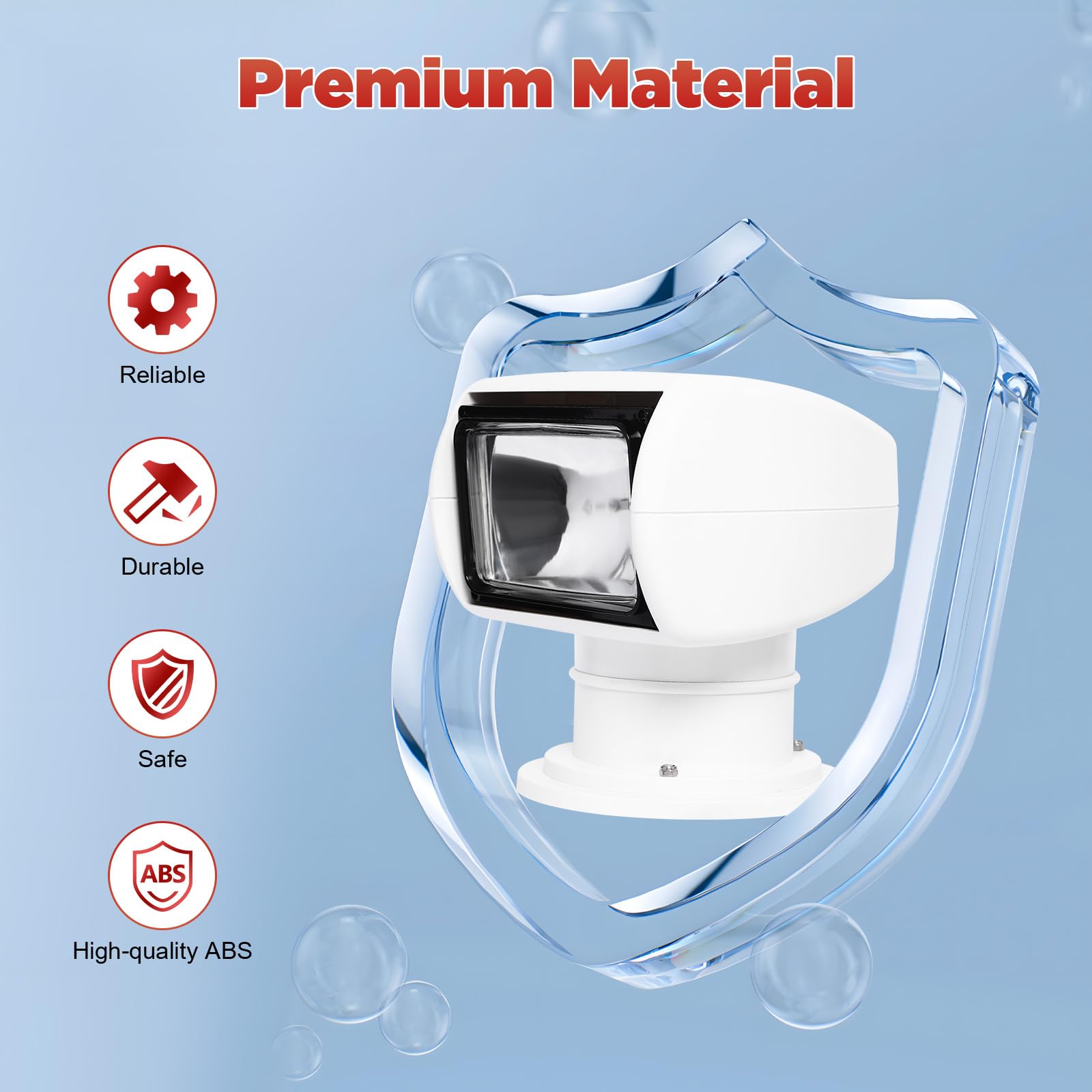 SABUIDDS 12V Boat Spotlight Remote Control Search Light Rotatable - IP66 Waterproof, 100W Halogen Bulb, 4300K Color Temperature, Illumination Distance Up to 2624.67 Feet