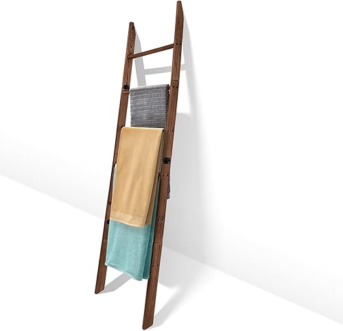 Escalera de 6 niveles para manta inclinada de pared, 5.54 pies (66.47 pulgadas), toallero para decoración del hogar, no para escalar, estante de