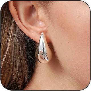 Chunky Gold Silver Hoop Earrings for Women Girls, Lightweight Hollow Open Hoops Earrings, 18k Gold Plated Teardrop Dangle Earrings Trendy Jewelry Hypoallergenic…