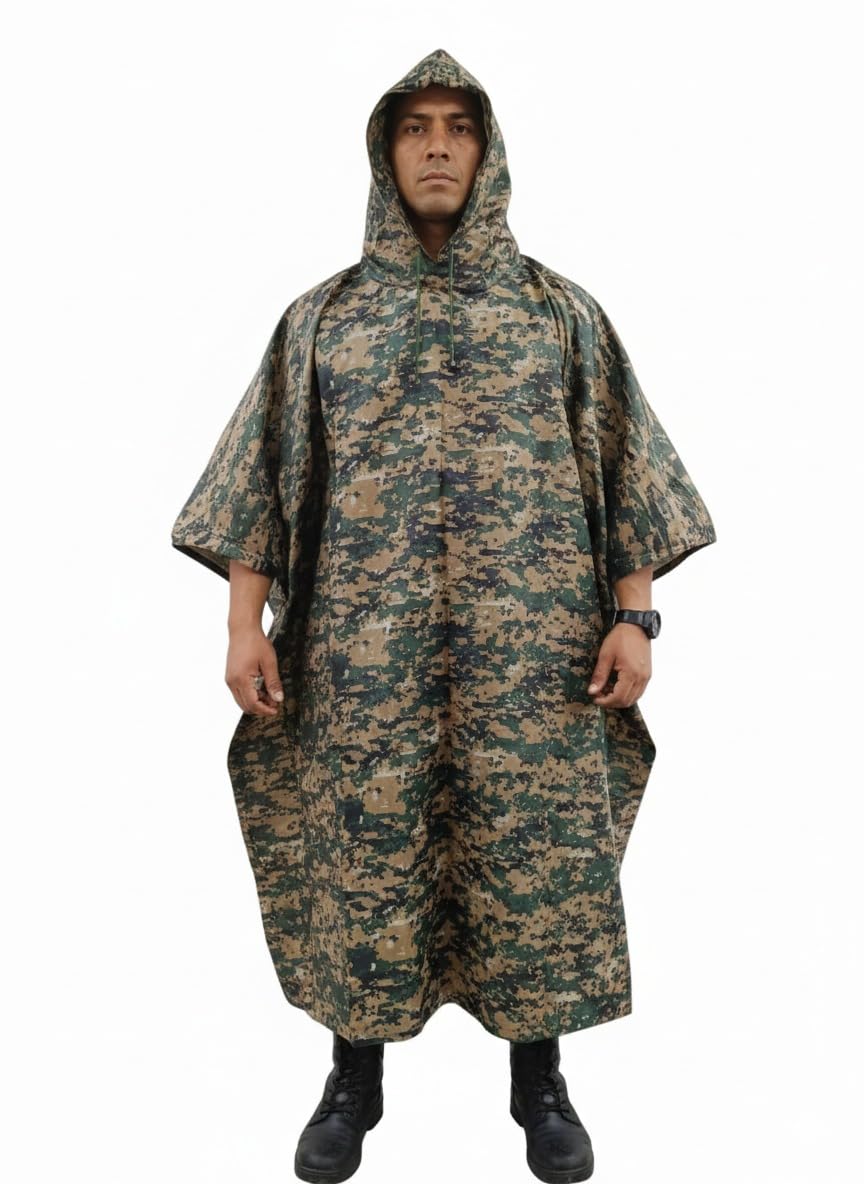 Unisex Outdoor Rain Poncho Digital Pattern for Adult, Multi Use, Waterproof, Lightweight, Reusable & Packable
