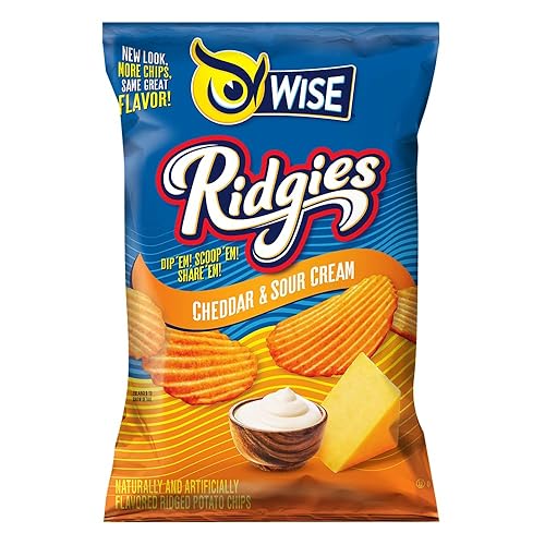 Wise Snacks Ridgies Cheddar and Sour Cream - Papas fritas a granel para aperitivos divertidos y sabrosos, 0.75 onzas, 40 unidades, sin gluten, 0.00