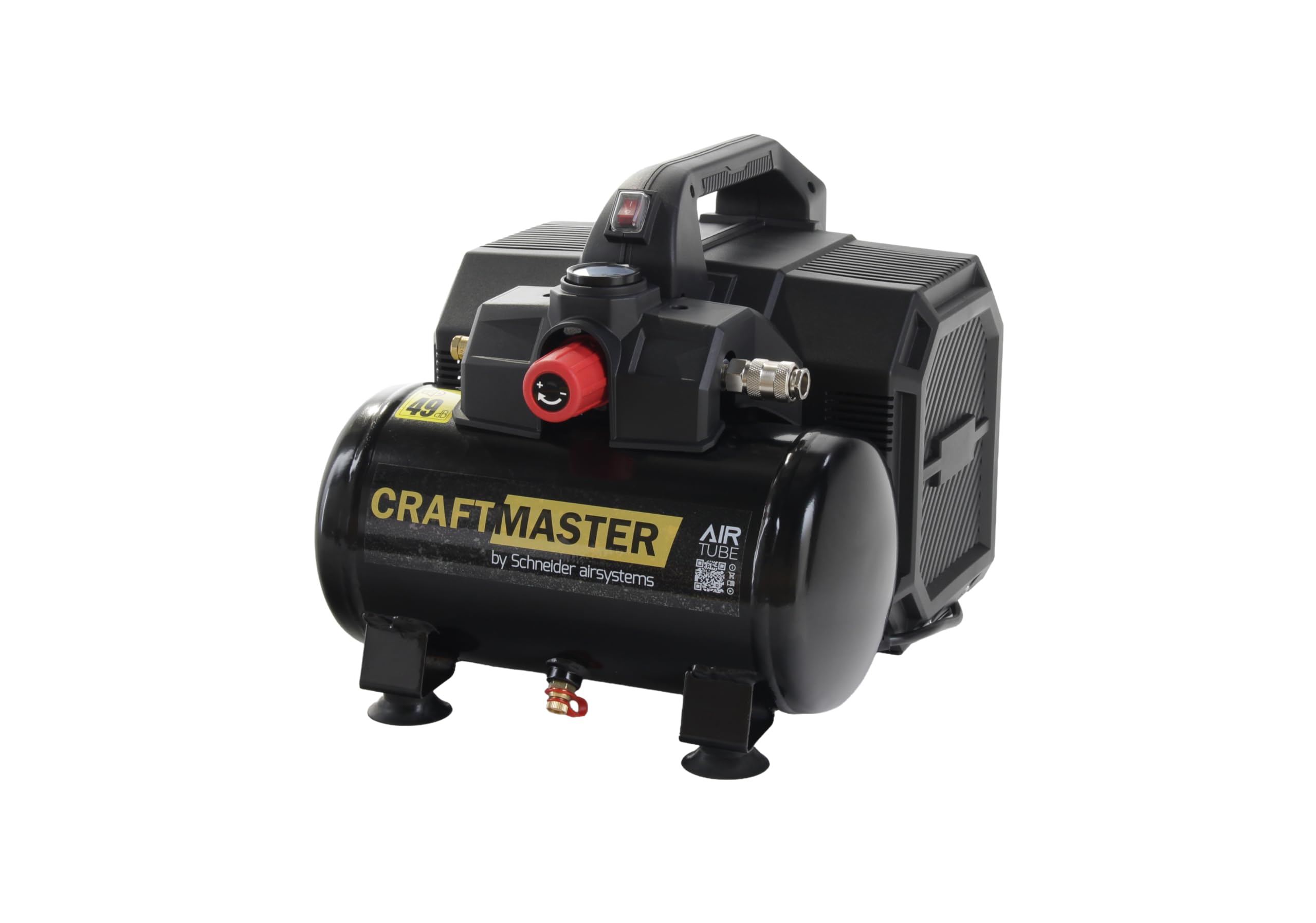 SCHNEIDER CRAFTMASTER, leiser, tragbarer, ölfreier Kompressor, 6-Liter-Tank, maximaler Druck: 8 bar, Leistung: 0,75 PS, Geräuschpegel: 49 dB LwA