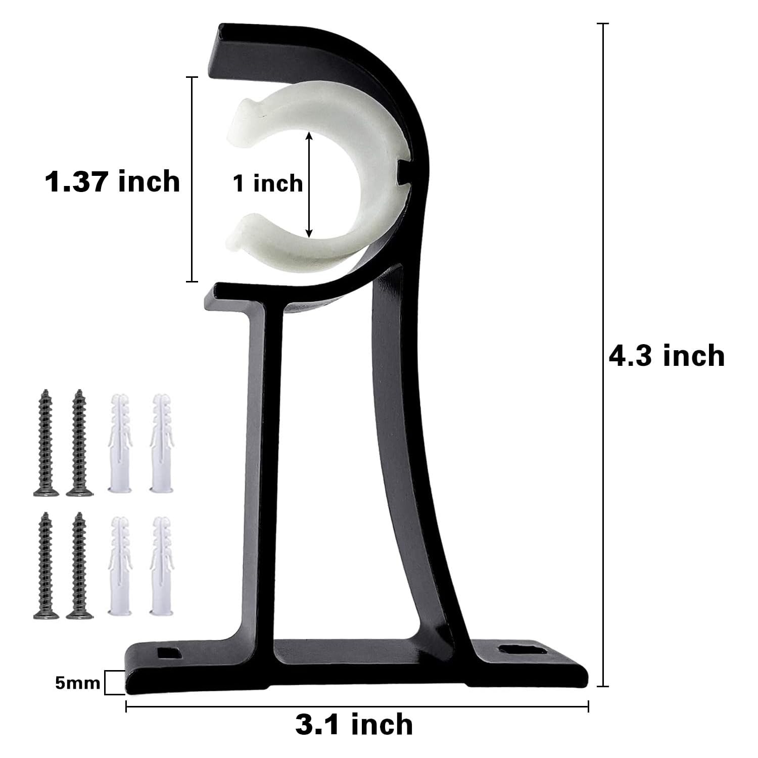 SEGNAYEN Curtain Rod Brackets, Black Single Heavy Duty Aluminum Alloy Wall Mount Curtain Rod Holders 4 Pack