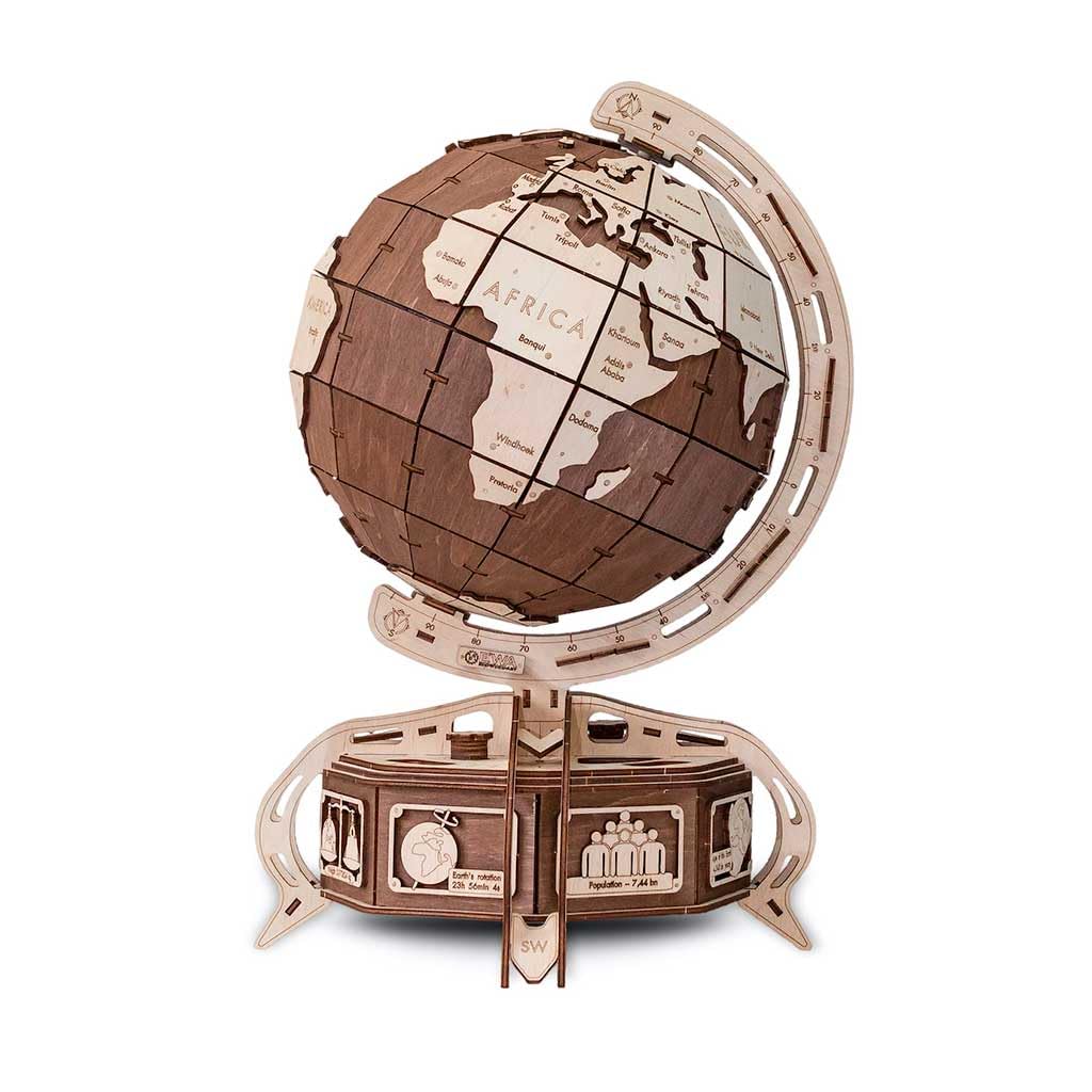 EWA Eco-Wood-Art Naturaleza mecánico 3D de Madera-Rompecabezas para Adultos y Adolescentes-Montaje sin pegamento-393 Piezas, Color marrón (Globe Brown), Der GLOBUS Braun