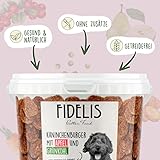 Fidelis - Kaninchenburger Apfel & Grünkohl für Hunde im praktischen 1kg-Eimer - Luftgetrocknete Hunde Leckerlis aus 100% natürlichen Rohstoffen
