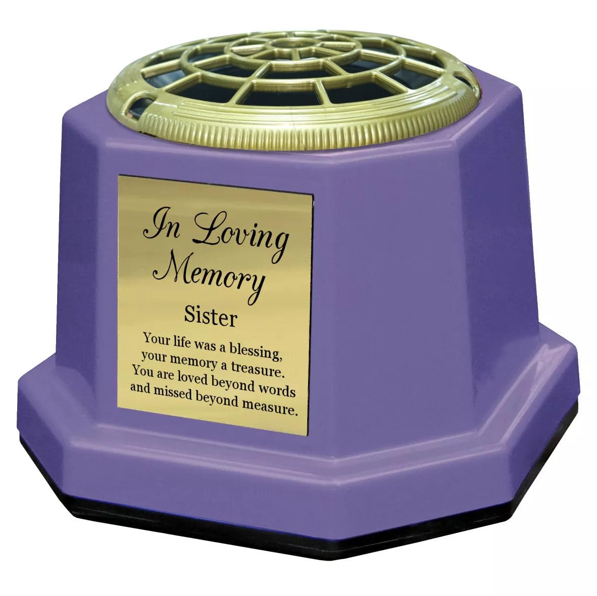 Lilac Graveside Memorial Flower Vase with Gold In Loving Memory Plaque (Sister)