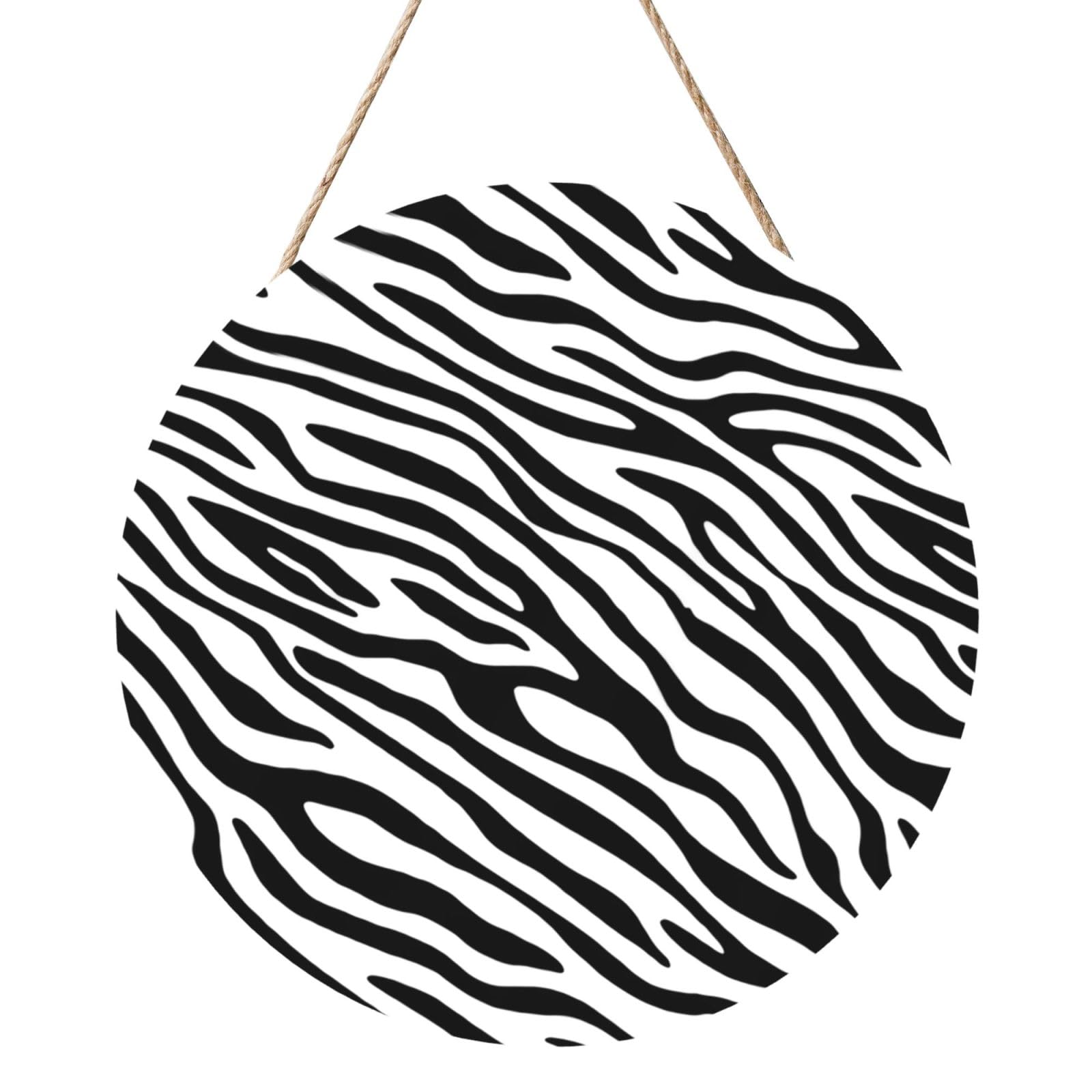 InOmak Basic Zebra, Round Wood Panel Painting 12 in, Wall Hanging Painting For Home